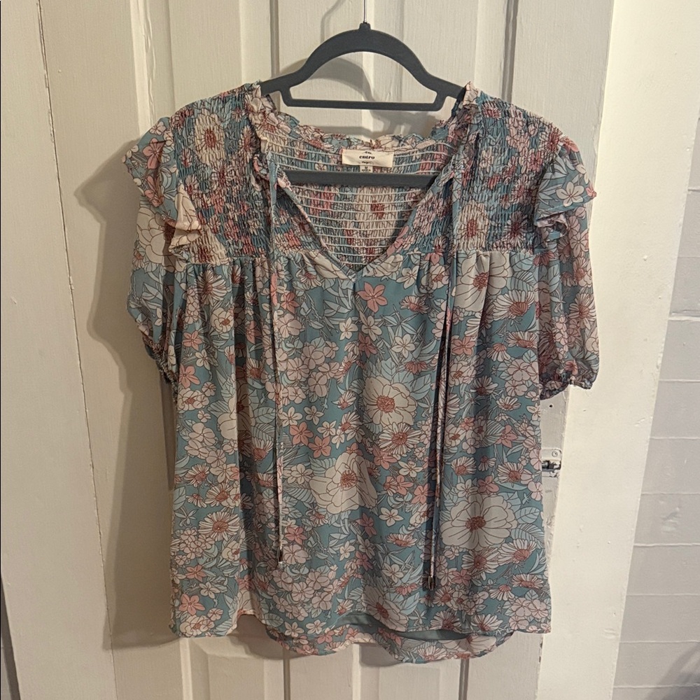 Entro Floral Blouse in Blue and Pink